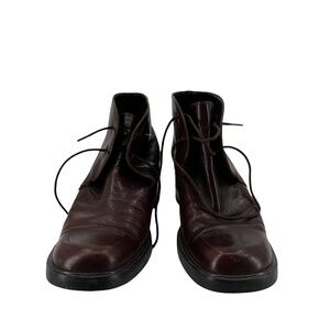 Joan & David Dark Brown Patent Chunky High Heel Lace Up Boots Size 37 Women's
